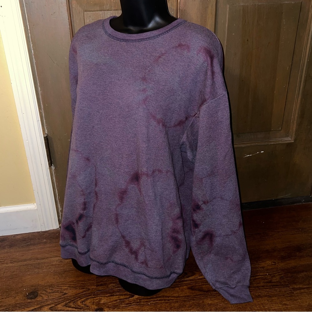Vintage Hanes Sunburst Tie-Dye Purple Gray Long Sleeve Pullover Sweater Size L - Picture 5 of 14
